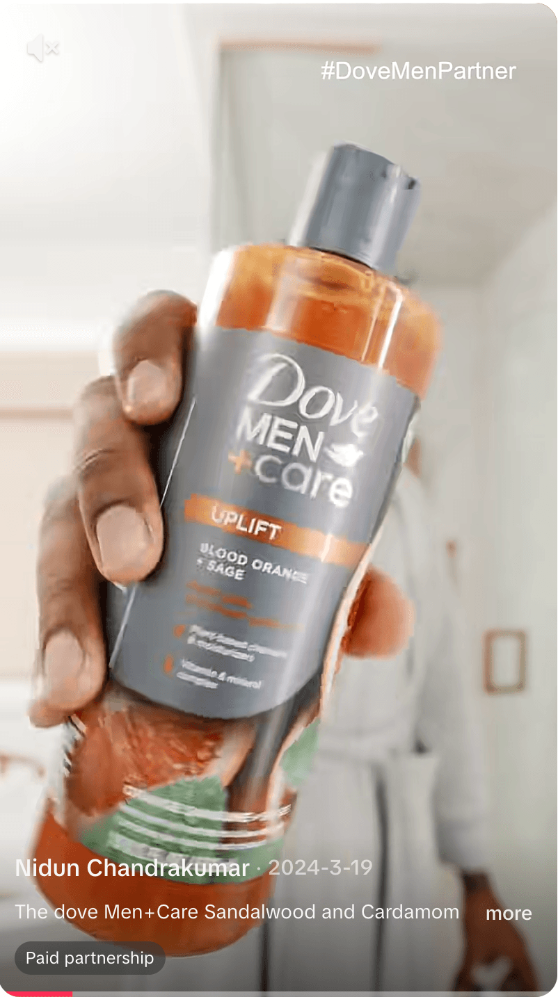 Dove Men+Care body wash featured in Nidun’s creator campaign